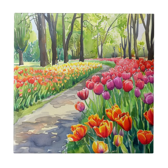 Tulpen im Park Fliese (Vorderseite)