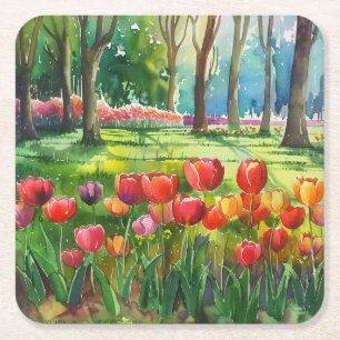 Tulpen im Park Quadratischer Pappuntersetzer Rechteckiger Pappuntersetzer