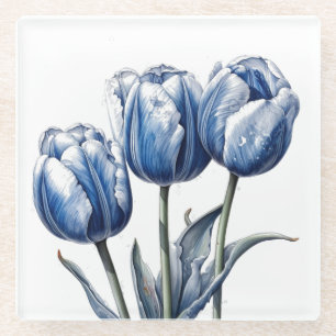 Tulpen in Delfter Blau Glasuntersetzer