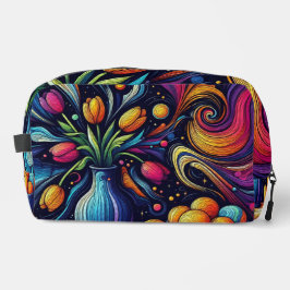 Tulpen in lebhaften Farben in einer Vase Waschbeutel