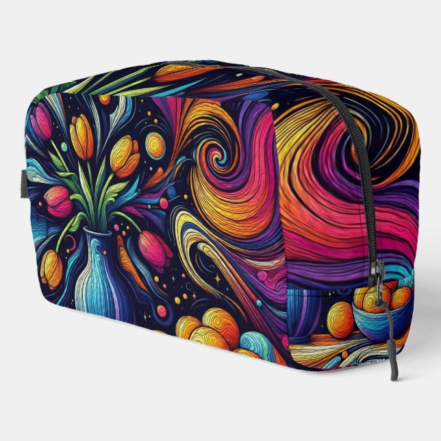 Tulpen in lebhaften Farben in einer Vase Waschbeutel (Rechte Ecke)