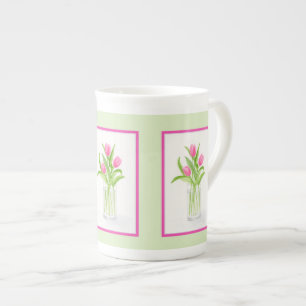 Tulpen in Wasser Handbemalte Aquarell  Prozellantasse