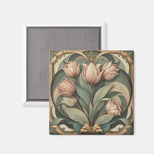 Tulpen Jugendstil Magnet (Vorderseite/Rückseite)
