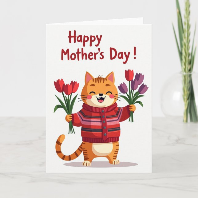 Tulpen-Katzen-Muttertagskarte Karte (Vorderseite)
