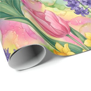 Tulpen, Narzissen, Hyazinthen im Alcohol-Ink-Stil Geschenkpapier