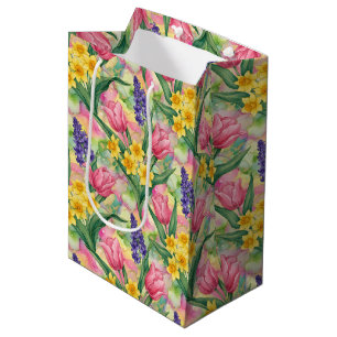 Tulpen, Narzissen, Hyazinthen im Alcohol-Ink-Stil Mittlere Geschenktüte