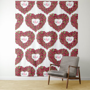 Tulpen rotes Monogramm Hochzeitskulisse Wandteppich