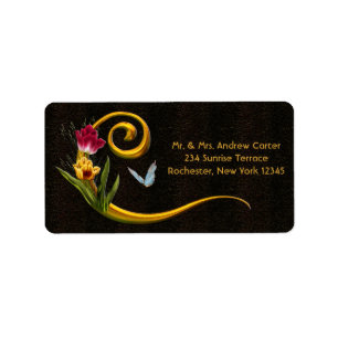 Tulpen Schmetterling Brief C Monogramm Adressetike Adressaufkleber