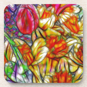 Tulpen und Dochsen Farbenfrohe Kunstwerke aus Foto Untersetzer