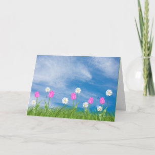 Tulpen und Gänse im Gras denken an Sie Karte