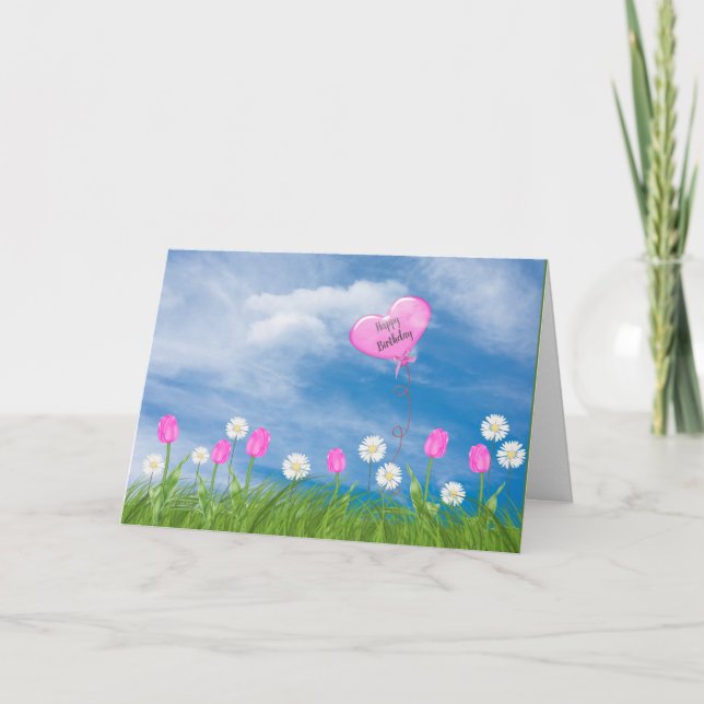 Tulpen und Gänse zum Geburtstag von Gras Karte (Vorderseite)