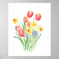 Tulpen und gelbe Narzissen Aquarell