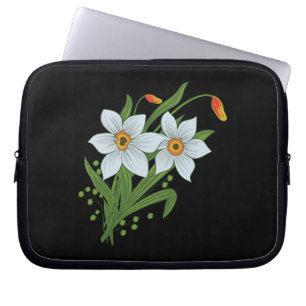 Tulpen und Narzissen Blumen schwarzer Hintergrund Laptopschutzhülle