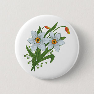 Tulpen und Osterglocken Blumen Button