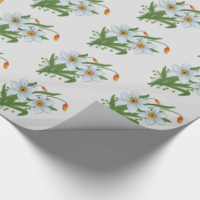 Tulpen und Osterglocken Blumen Geschenkpapier (Ecke)
