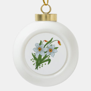 Tulpen und Osterglocken Blumen Keramik Kugel-Ornament