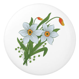 Tulpen und Osterglocken Blumen Keramikknauf