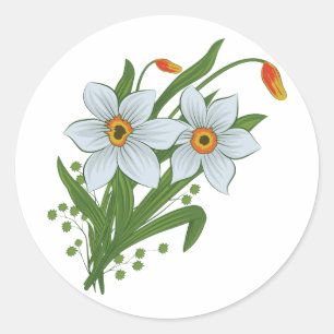 Tulpen und Osterglocken Blumen Runder Aufkleber