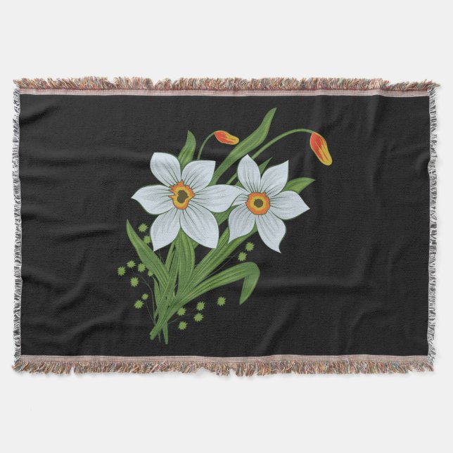 Tulpen und Osterglocken Blumen schwarzer Hintergru Decke (Vorderseite)