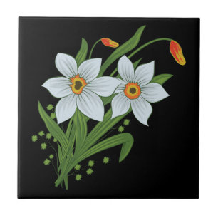 Tulpen und Osterglocken Blumen schwarzer Hintergru Fliese