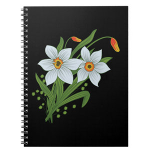 Tulpen und Osterglocken Blumen Schwarzer Hintergru Notizblock