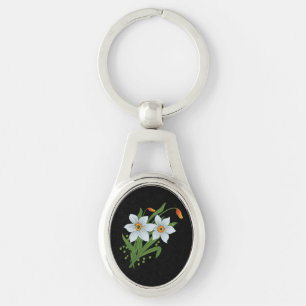 Tulpen und Osterglocken Blumen schwarzer Hintergru Schlüsselanhänger