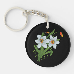 Tulpen und Osterglocken Blumen schwarzer Hintergru Schlüsselanhänger