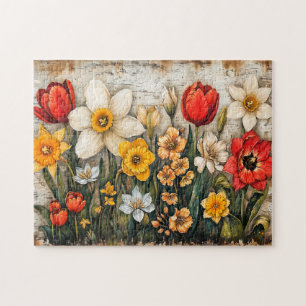 Tulpen und Osterglocken mit rustikalem Charme Puzzle