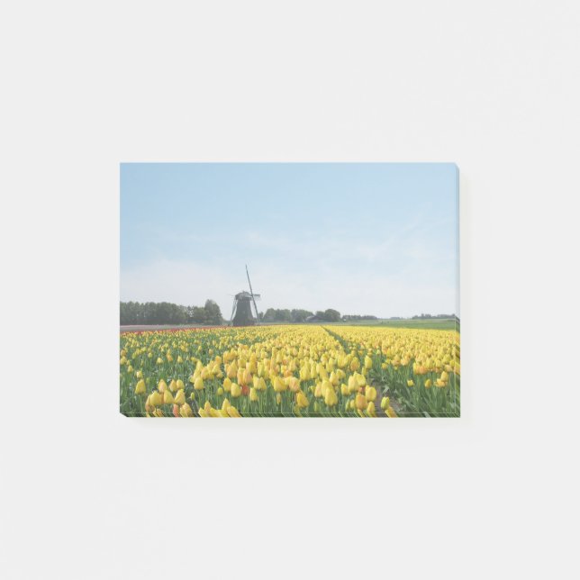 Tulpen und Windmühlen-Holland-Landschaft Post-it Klebezettel (Vorderseite)