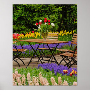 Tulpen vom Tisch im Garten, Keukenhof-Gärten, Poster