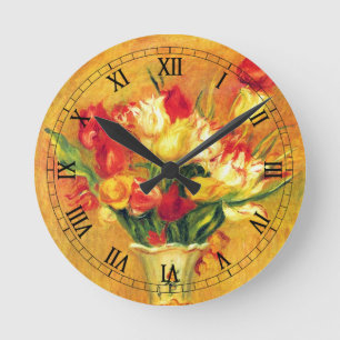 Tulpen von Pierre Renoir, Vintage-Impressionismus- Runde Wanduhr