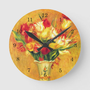 Tulpen von Pierre Renoir, Vintage Impressionismus  Runde Wanduhr