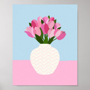 Tulpenanordnung Blumenvase Rosa und Blau Poster