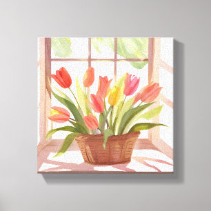 Tulpenkorb   Florale Aquarell-Fenstermalerei Leinwanddruck