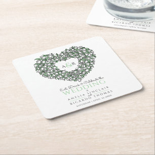 Tulpenkrautfarbe zeichnend Monogramm Hochzeit Rechteckiger Pappuntersetzer