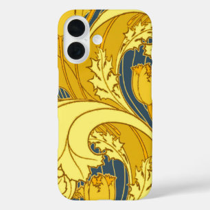 Tulpenmusterdruck: Gelbblaue Art Nouveau iPhone 16 Hülle