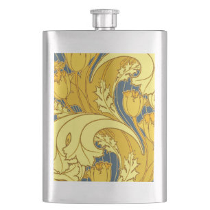 Tulpenmusterdruck: Gelbblaue Art Nouveau Flachmann