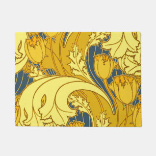 Tulpenmusterdruck: Gelbblaue Art Nouveau Fußmatte