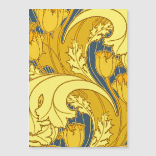Tulpenmusterdruck: Gelbblaue Art Nouveau Magnetkarte