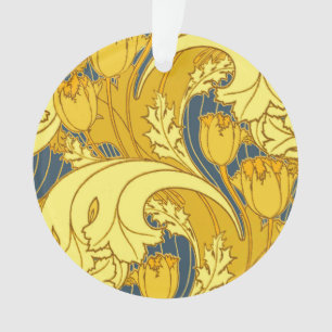 Tulpenmusterdruck: Gelbblaue Art Nouveau Ornament