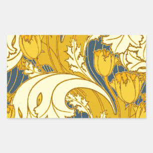 Tulpenmusterdruck: Gelbblaue Art Nouveau Rechteckiger Aufkleber