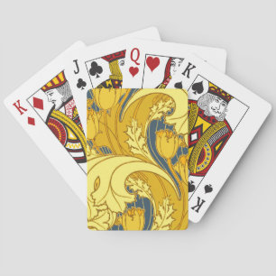 Tulpenmusterdruck: Gelbblaue Art Nouveau Spielkarten