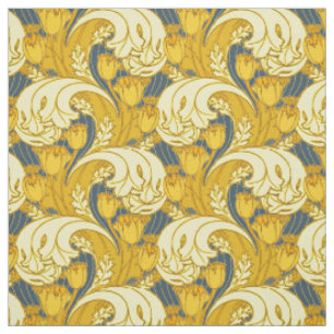 Tulpenmusterdruck: Gelbblaue Art Nouveau Stoff