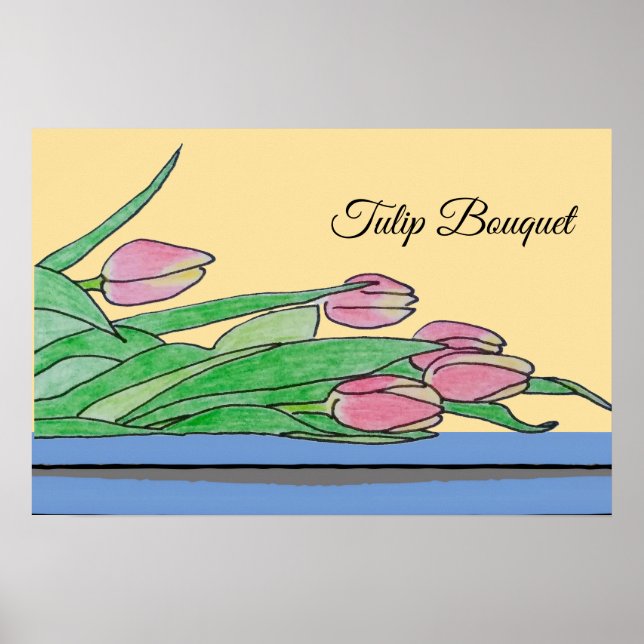 Tulpenstrauß auf einem Tisch Poster (Vorne)