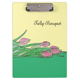 Tulpenstrauß liegt klemmbrett