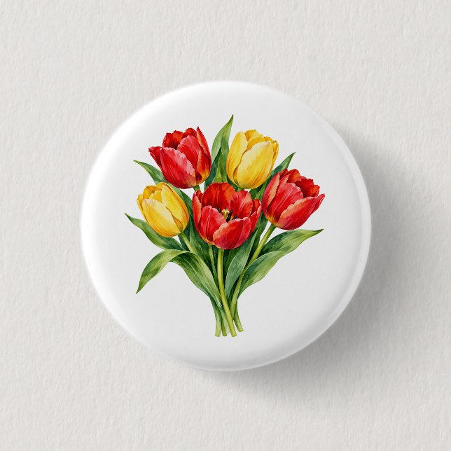 Tulpenstrauß Wasserfarbe Button (Vorderseite)