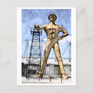 Tulsa Golden Driller Statue Aquarellmalerei Postkarte