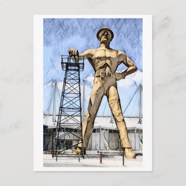 Tulsa Golden Driller Statue Aquarellmalerei Postkarte (Vorderseite)