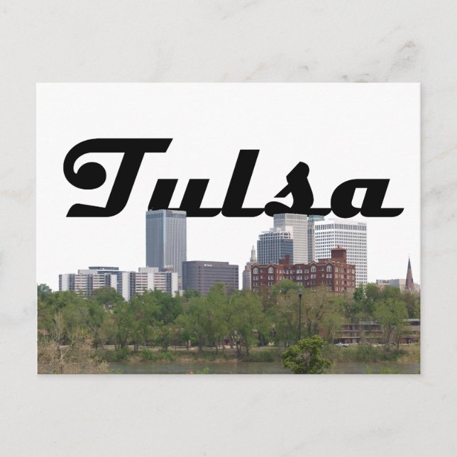 Tulsa OK Skyline mit Tulsa in der Sky Postcard Postkarte (Vorderseite)