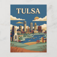 Tulsa Oklahoma Art Deco Skyline Vintage Poster